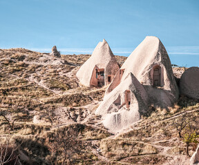 homes carved into fairy chimneys in Cappadocia Turkey
