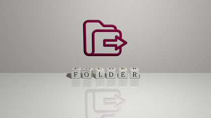 Obraz premium 3D illustration of FOLDER graphics and text made by metallic dice letters for the related meanings of the concept and presentations. business and background