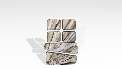 chocolate bar casting shadow from a perspective. A thick sculpture made of metallic materials of 3D rendering. background and illustration