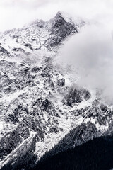 Closeup on rocky mountain after first snowfall MT Currie Pemberton BC