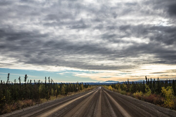 Dempster Highway in fall from the middle of the road. Open Road Adventure 