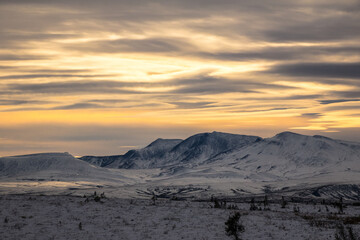 Sunset on the Tundra from the Dempster HighWay after first snow 