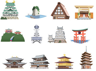 日本観光地イラストアイコン 九州編 Wall Mural Wallpaper Murals Setsuko