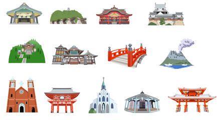 日本観光地イラストアイコン 九州編 Aged Wall Mural Ag Setsuko