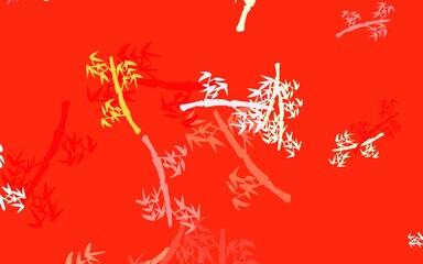 Light Red, Yellow vector doodle background with branches.