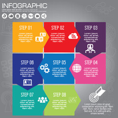 Infographic template and options with flat icons for presentation.