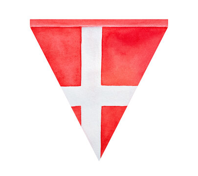 recommend clip art: Watercolour painting of national flag of Denmark. One single object, triangular shape. Hand painted water color sketchy illustration, cutout clip art element for design, card, banner, poster, print.