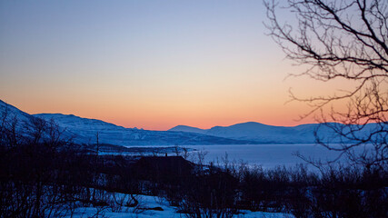 Sunset over lake Torne trask, Abisko Sweden.