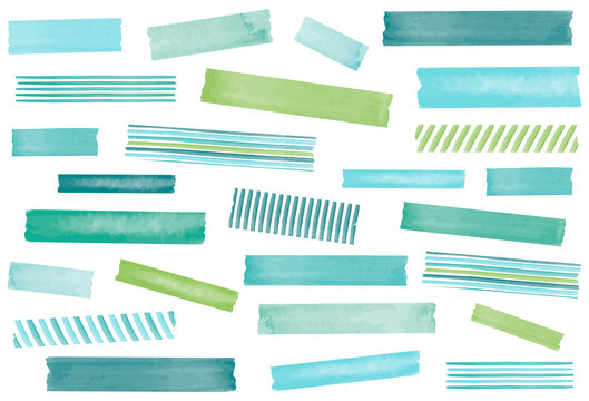 Watercolor washi tape. Ocean colors; blue, aqua, teal, and green. EPS file has global colors for easy color changes.