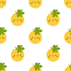 Kawaii Cartoon Melon. Seamless Vector Patterns