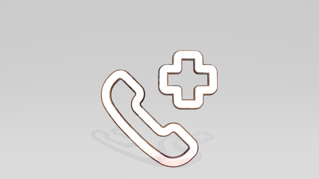 ambulance call made by 3D illustration of a shiny metallic sculpture casting shadow on light background. medical and icon
