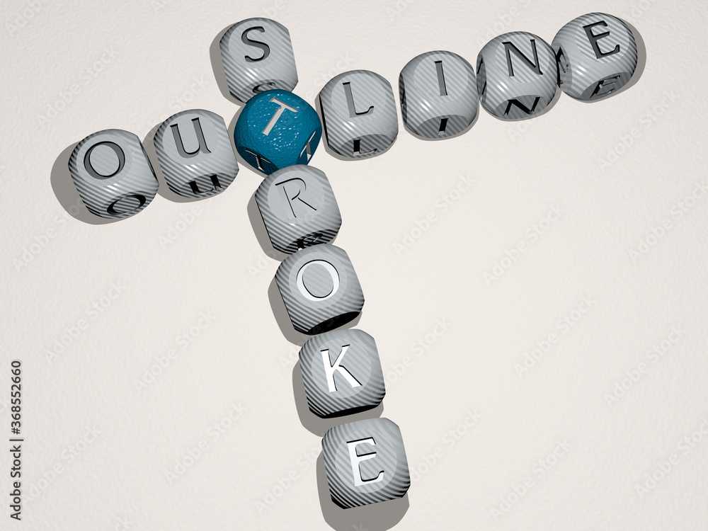 Poster outline stroke combined by dice letters and color crossing for the related meanings of the concept. 
