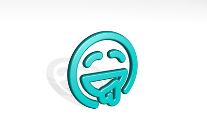 smiley drool from a perspective with the shadow. A thick sculpture made of metallic materials of 3D rendering. illustration and face