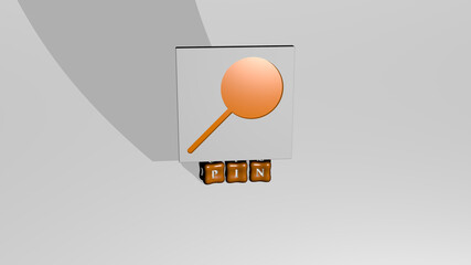 3D graphical image of pin vertically along with text built by metallic cubic letters from the top perspective, excellent for the concept presentation and slideshows. illustration and icon