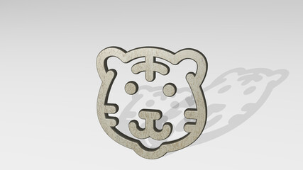 Obraz premium tiger casting shadow with two lights. 3D illustration of metallic sculpture over a white background with mild texture. animal and cat