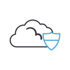 Cloud computing with shield line style icon vector design