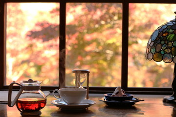 紅葉を見ながらのティータイム