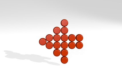 arrow dot left made by 3D illustration of a shiny metallic sculpture with the shadow on light background. icon and design