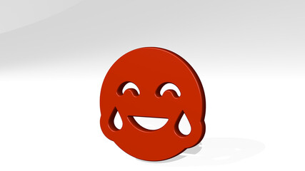smiley lol made by 3D illustration of a shiny metallic sculpture with the shadow on light background. face and icon