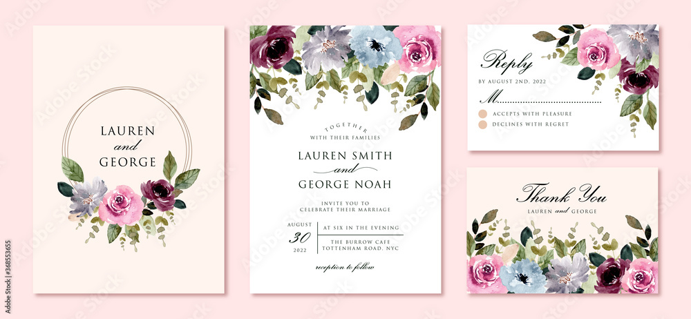Sticker wedding invitation set with beautiful flower garden watercolor frame - Stickers
