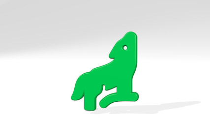 wolf body howl from a perspective with the shadow. A thick sculpture made of metallic materials of 3D rendering. illustration and animal