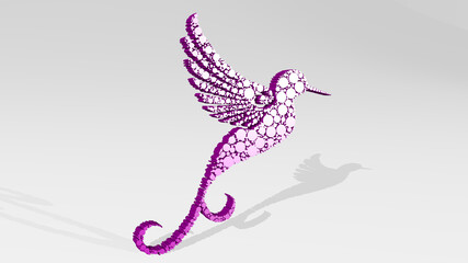 Fototapeta premium bird stand with shadow. 3D illustration of metallic sculpture over a white background with mild texture. animal and beautiful