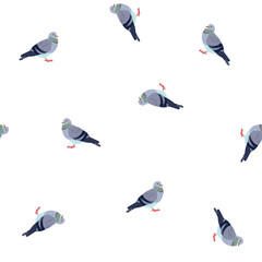 Fototapeta premium Seamless vector illustration with pigeons on a white background.