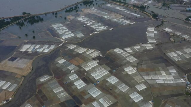 Aerial view of De Ghi salt field, Cat Minh, Phu Cat, Binh Dinh, Vietnam