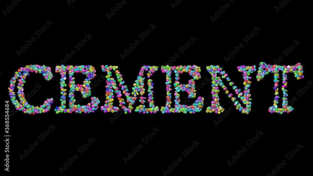 Poster cement: 3d illustration of the text made of small objects over a black background with shadows. conc