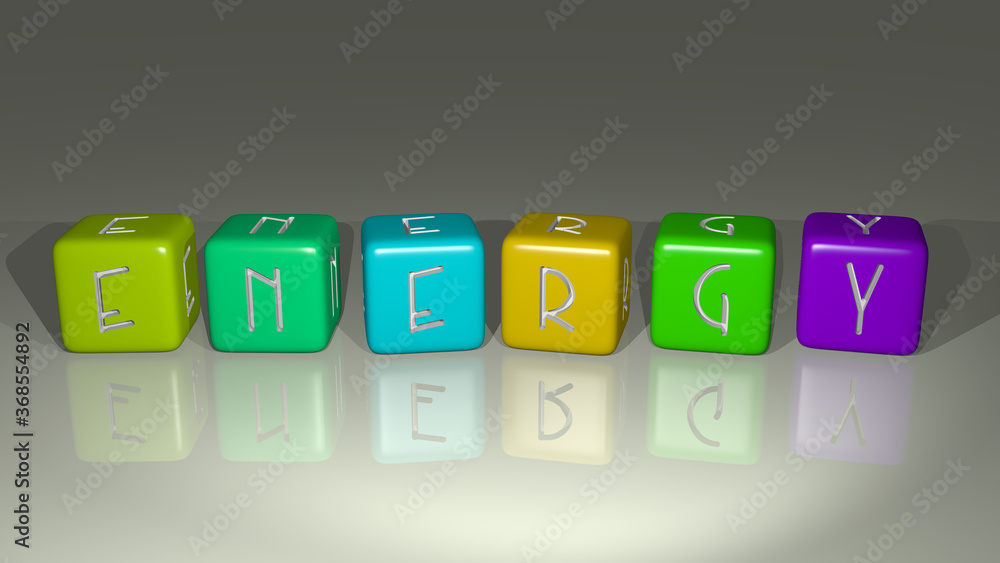 Poster energy combined by dice letters and color crossing for the related meanings of the concept. backgrou