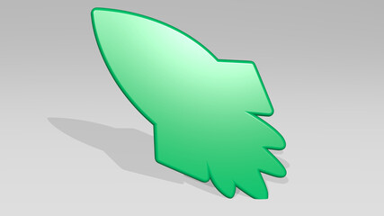 ROCKET from a perspective with the shadow. A thick sculpture made of metallic materials of 3D rendering. illustration and space