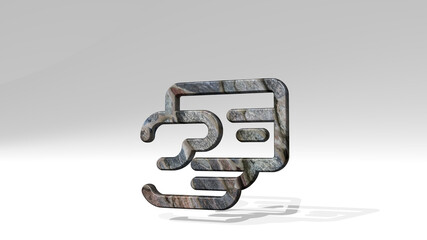 check payment give casting shadow with two lights. 3D illustration of metallic sculpture over a white background with mild texture. business and icon