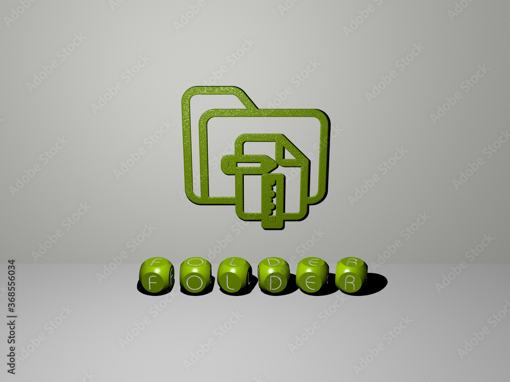 Fototapete 3d illustration of folder graphics and text made by metallic dice letters for the related meanings o