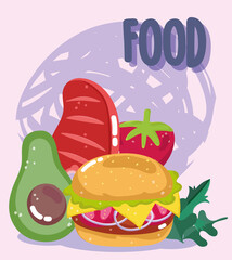 fast food menu restaurant unhealthy burger avocado meat and tomato