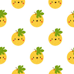 Kawaii Cartoon Melon. Seamless Vector Patterns