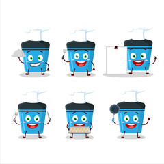 Cartoon character of blue highlighter with various chef emoticons