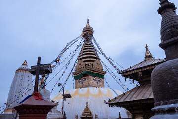 Fototapeta premium Swayambhunath, also known as Monkey Temple is located in the heart of Kathmandu, Nepal and is already declared World Heritage Site by UNESCO