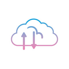 Cloud computing with upload and download arrows gradient style icon vector design