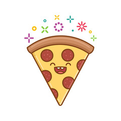 kawaii pizza slice icon cartoon illustration