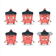 Pink highlighter cartoon character with various angry expressions