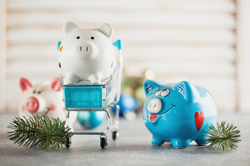 Piggy bank  and shopping cart