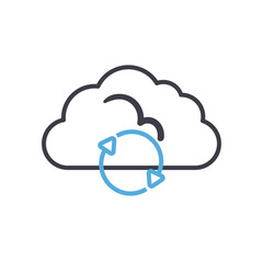 Cloud computing with repeat arrows line style icon vector design