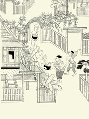 Thai lifestyle drawing doodle, illustration