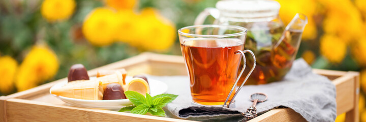 Cup of tea  in a garden