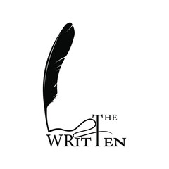 the written feather logo silhouette vector design template