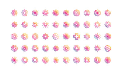 mandala decoration ornament flower motif ethnic oriental gradient style icon set