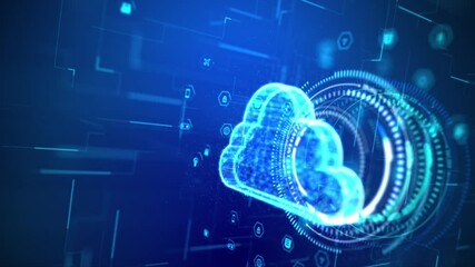 3D Rendering cloud computer with hologram and HUD head up display interface element, for cyber and futuristic concept with dark and grain processed - Powered by Adobe