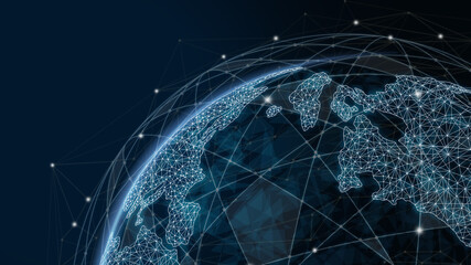 3D illustration global modern creative communication and internet network map connect in smart city . Concept of international 5G wireless digital connection and internet of things future.