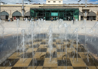 Shot of fountain in front of nimes train station