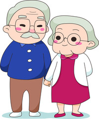 Old asian couple hold each other hand and look so happy together